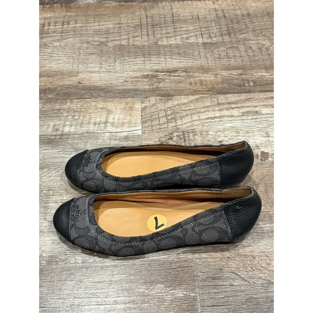 Coach Signature Jacquard Ballet Flats Black Charcoal Leather Trim Size 7
